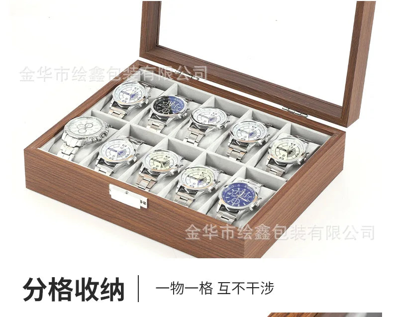 wooden watch storage and display box made of black walnut wood, multi-functional case for collecting watches, jewelry