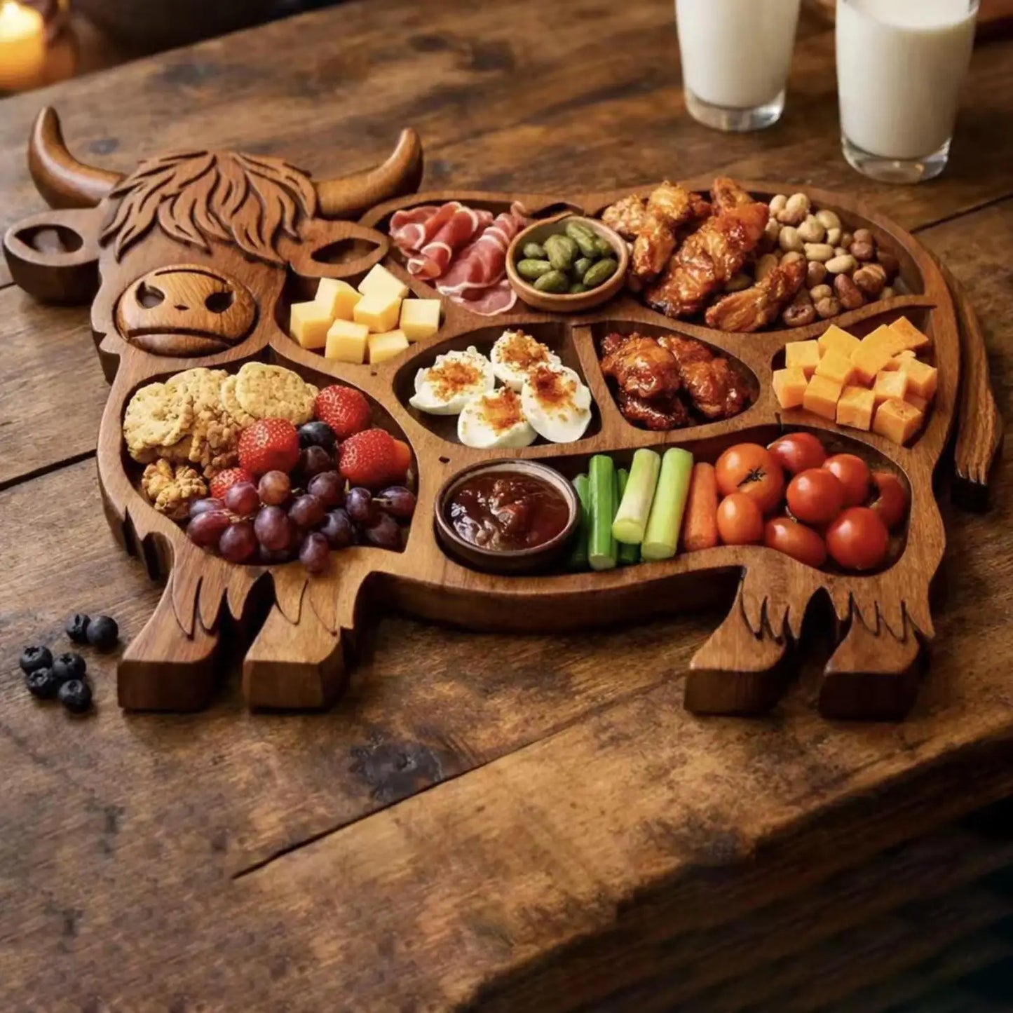 Wood Charcuterie Board Natural Wood Serving Board Highland Cow Wooden Charcuterie Board Rustic Farmhouse Serving Tray