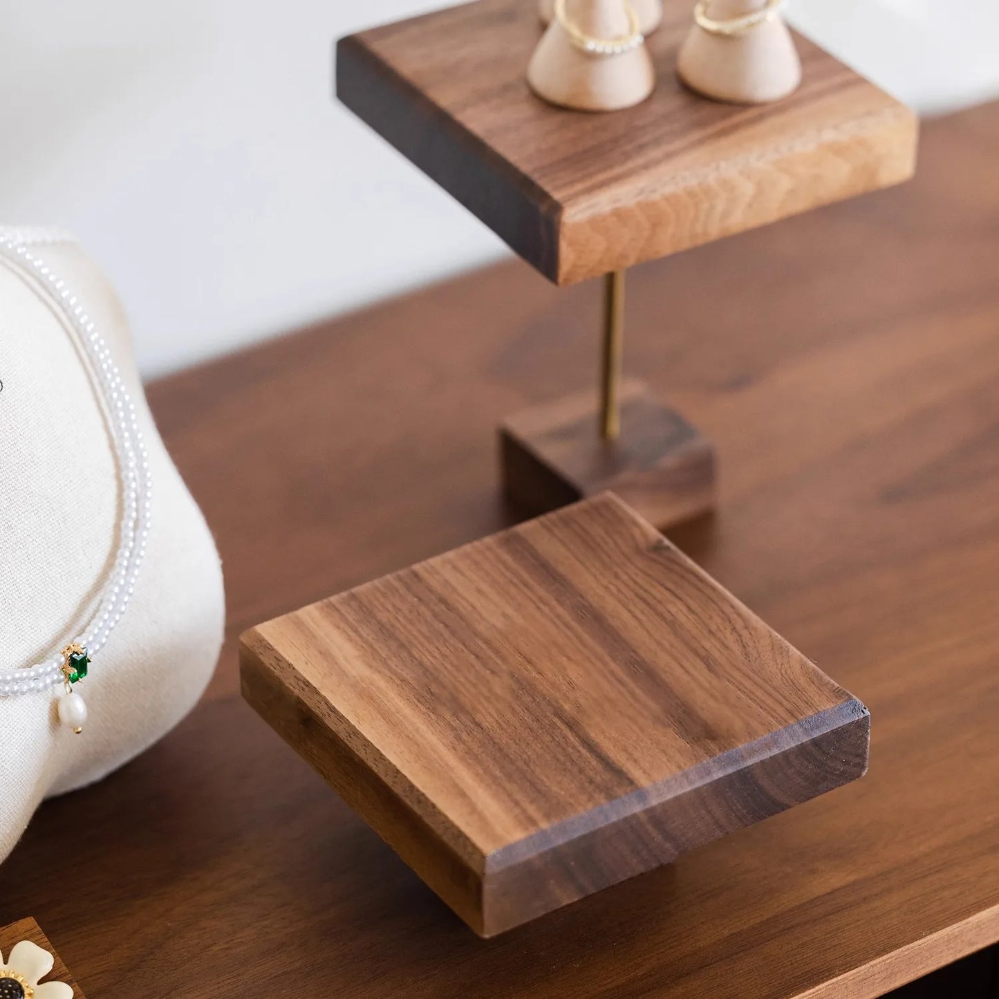 Wooden Earring & Bracelet Display Stand, Solid Wood Jewelry Storage Tray, Decorative Desktop Organizer & Photo Prop