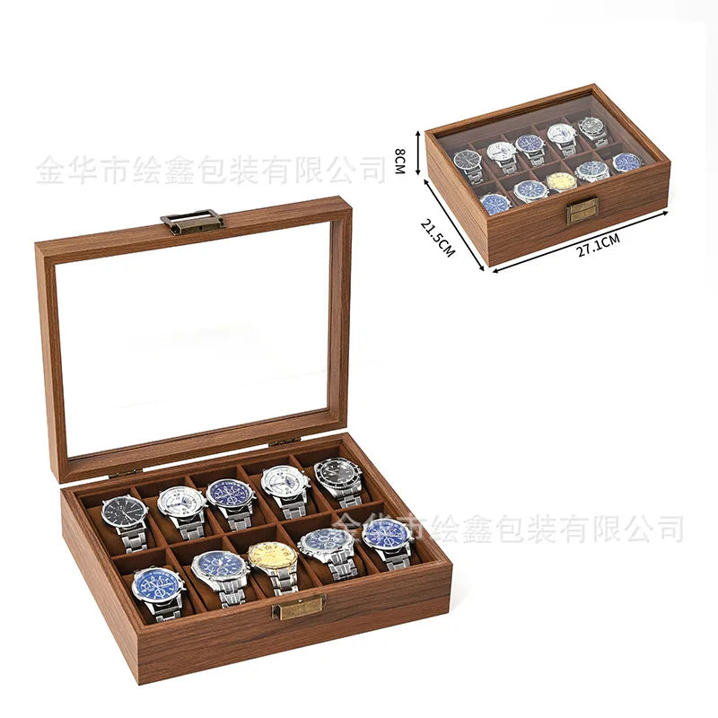 wooden watch storage and display box made of black walnut wood, multi-functional case for collecting watches, jewelry