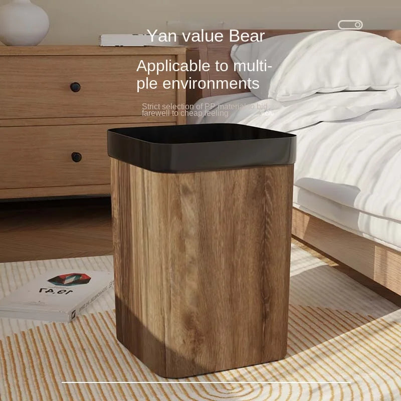 Wood Grain Trash Can Household High-looking Bathroom Kitchen B&B Hotel Trash Can