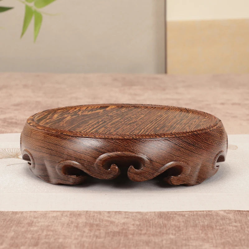 Chinese Solid Wood round Base Display Stand for Fish Tank Porcelain Teapots Buddha Figurines Valuable Craft Showcase