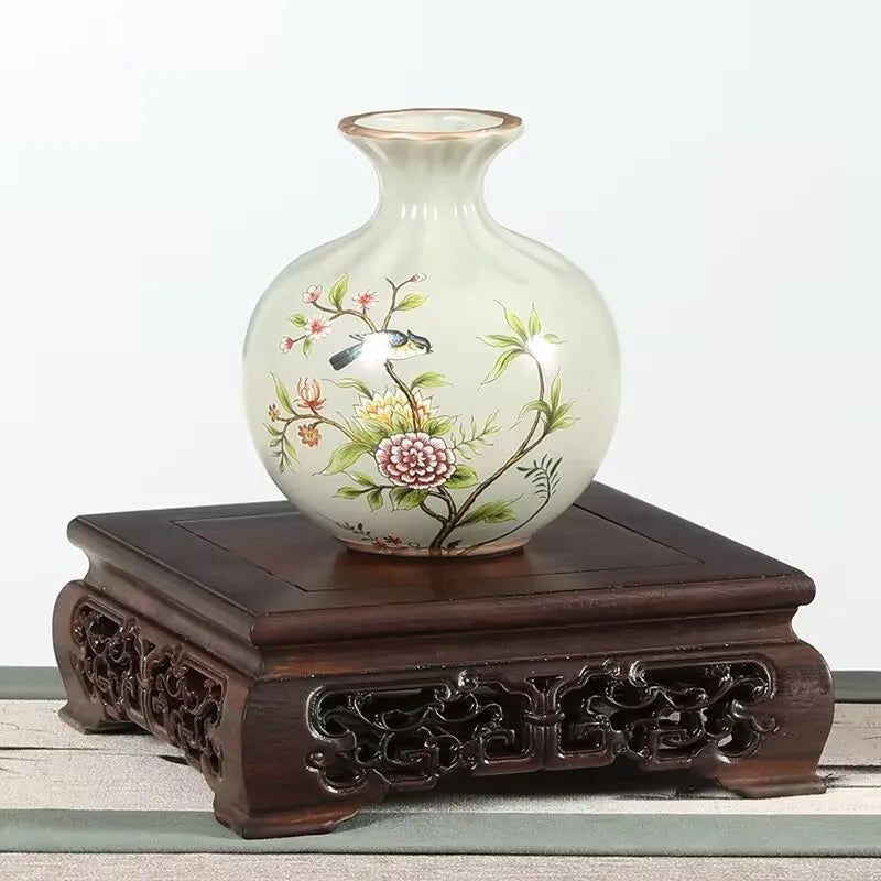 Top Wooden Pedestal Display Stand Coffee Tea Sets Miniature Base for Figurines Vases Flower Pots Incense Burner Home Decor
