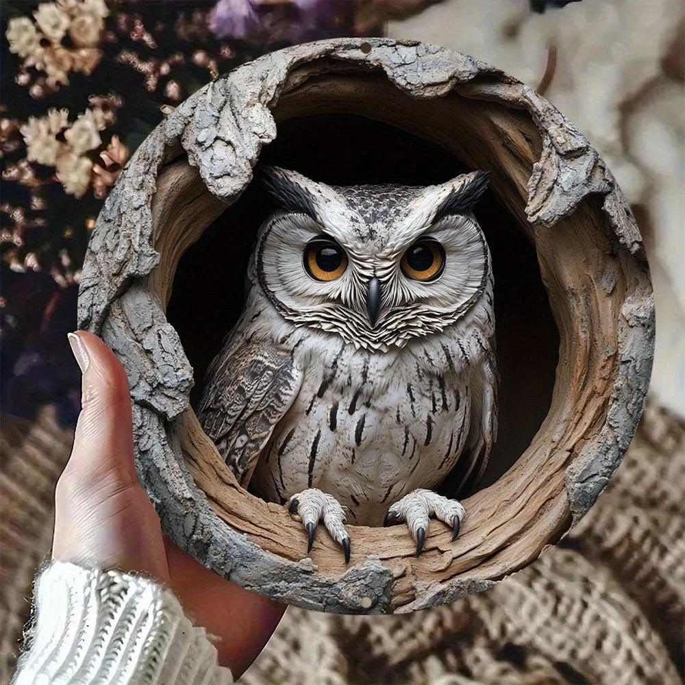Contemporary Owl Wall Theme Round Wooden Home Kitchen Garden Club Garage Office Wall Decor Ideal Holiday Gift 8 inch