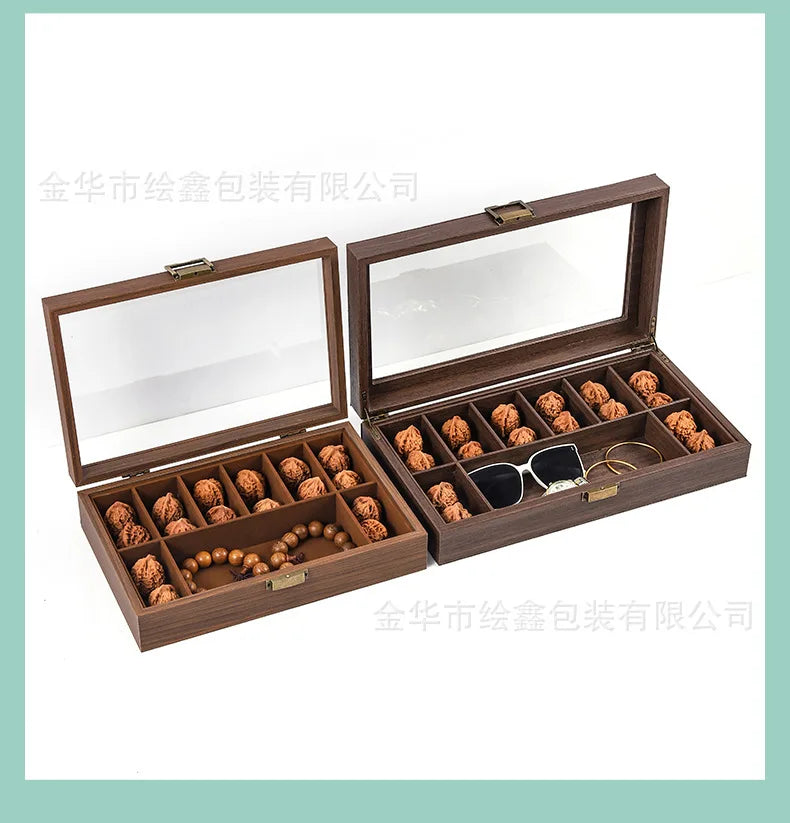 wooden watch storage and display box made of black walnut wood, multi-functional case for collecting watches, jewelry