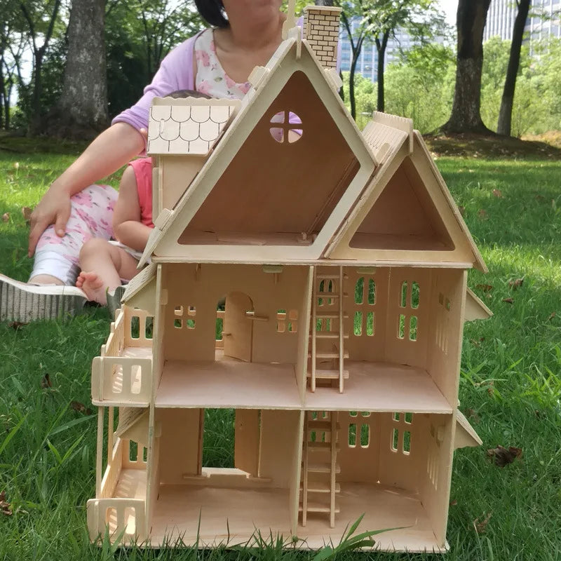 Wood Miniature Dollhouse DIY Doll House Assembled Educational Pretend Play Toys Mini 3D Stereo Puzzle House For Children Girls